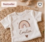 Baby T-Shirt mit Wunschname „Regenbogen“